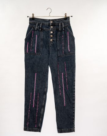 Black Denim: Beadwork Colours- Pink, Black And Colourless