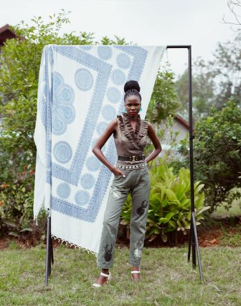 Regular Fit, Olive Green Denim With Scarab Beetle Beadwork