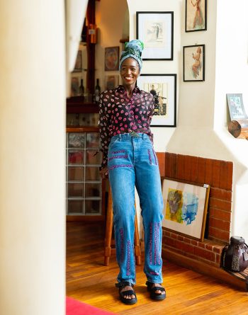 Tall Fit, Classic Blue Denim With Faded Shades And Hand Beaded